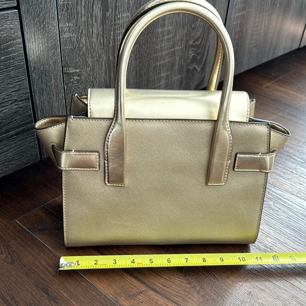 Michael Kors NWT Carmen Medium Metallic belted Gold Satchel Handbag - Picture 3 of 14